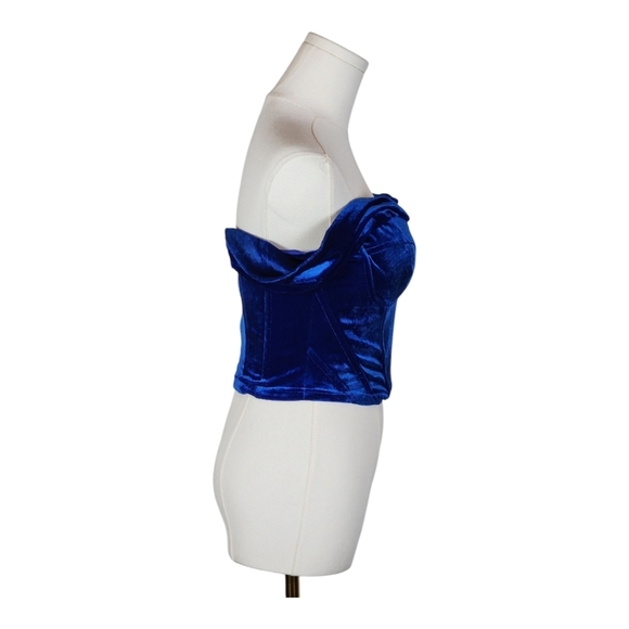 Revolve Line & Dot Du Jour Velvet Corset Top Royal Blue Off Shoulder Bustier XS - Picture 6 of 11